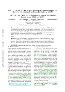 RETUYT in TASS 2017: Sentiment Analysis for Spanish Tweets using SVM and
  CNN