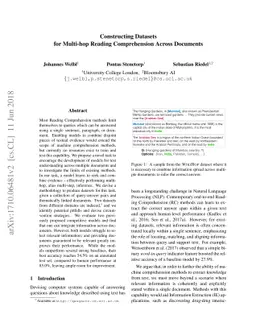Constructing Datasets for Multi-hop Reading Comprehension Across
  Documents
