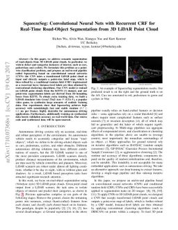 SqueezeSeg: Convolutional Neural Nets with Recurrent CRF for Real-Time
  Road-Object Segmentation from 3D LiDAR Point Cloud