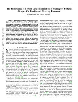The Importance of System-Level Information in Multiagent Systems Design:
  Cardinality and Covering Problems