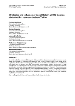 Strategies and Influence of Social Bots in a 2017 German state election
  - A case study on Twitter