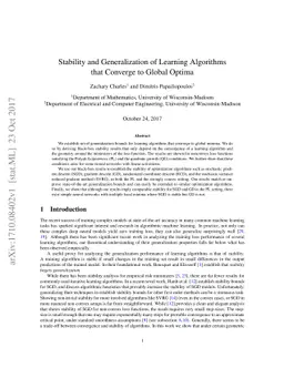 Stability and Generalization of Learning Algorithms that Converge to
  Global Optima