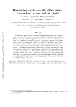 Bayesian hypothesis tests with diffuse priors: Can we have our cake and
  eat it too?