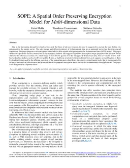 SOPE: A Spatial Order Preserving Encryption Model for Multi-dimensional
  Data