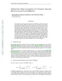 Improving Deep Learning by Inverse Square Root Linear Units (ISRLUs)