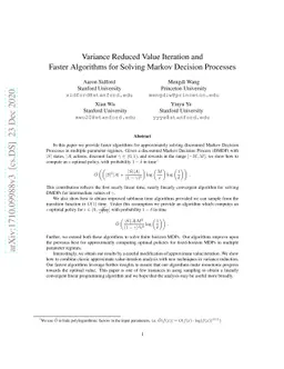 Variance Reduced Value Iteration and Faster Algorithms for Solving
  Markov Decision Processes