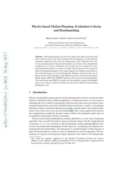 Physics-based Motion Planning: Evaluation Criteria and Benchmarking