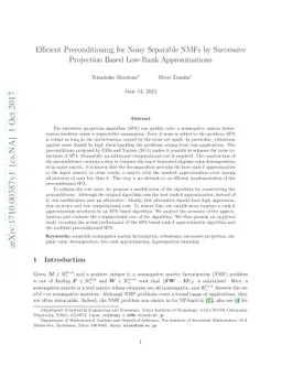 Efficient Preconditioning for Noisy Separable NMFs by Successive
  Projection Based Low-Rank Approximations