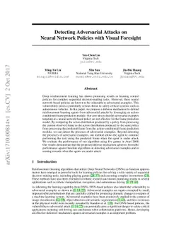 Detecting Adversarial Attacks on Neural Network Policies with Visual
  Foresight