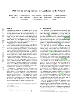 Prochlo: Strong Privacy for Analytics in the Crowd