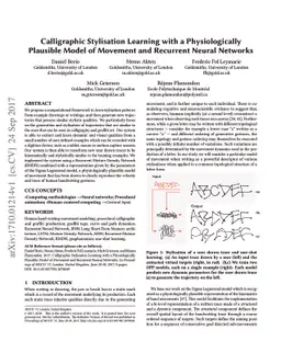 Calligraphic Stylisation Learning with a Physiologically Plausible Model
  of Movement and Recurrent Neural Networks