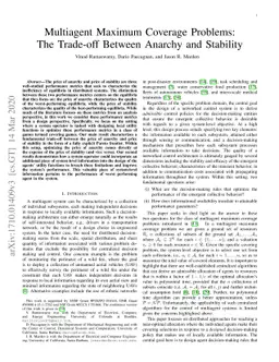 Multiagent Maximum Coverage Problems: The Trade-off Between Anarchy and
  Stability