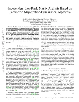 Independent Low-Rank Matrix Analysis Based on Parametric
  Majorization-Equalization Algorithm