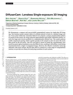 DiffuserCam: Lensless Single-exposure 3D Imaging