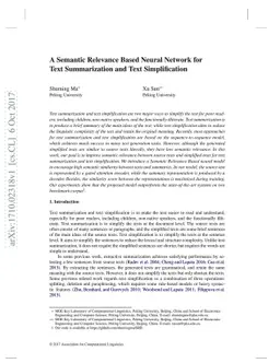 A Semantic Relevance Based Neural Network for Text Summarization and
  Text Simplification