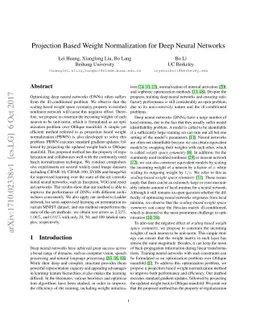 Projection Based Weight Normalization for Deep Neural Networks