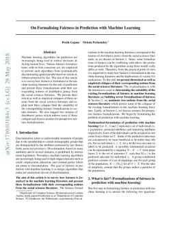 On Formalizing Fairness in Prediction with Machine Learning