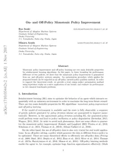 On- and Off-Policy Monotonic Policy Improvement