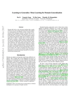 Learning to Generalize: Meta-Learning for Domain Generalization