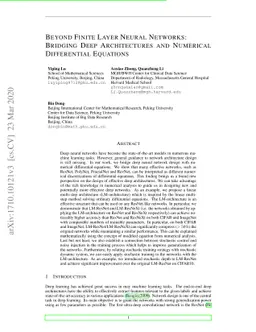 Beyond Finite Layer Neural Networks: Bridging Deep Architectures and
  Numerical Differential Equations