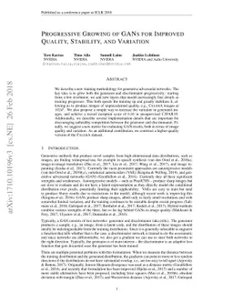 Progressive Growing of GANs for Improved Quality, Stability, and
  Variation