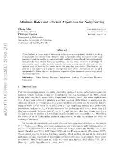 Minimax Rates and Efficient Algorithms for Noisy Sorting