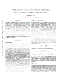 Generalized End-to-End Loss for Speaker Verification