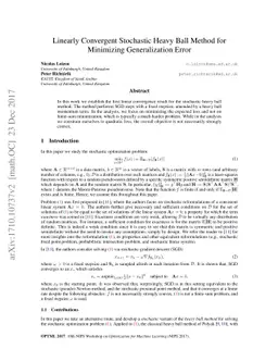 Linearly convergent stochastic heavy ball method for minimizing
  generalization error