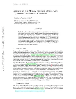 Attacking the Madry Defense Model with $L_1$-based Adversarial Examples