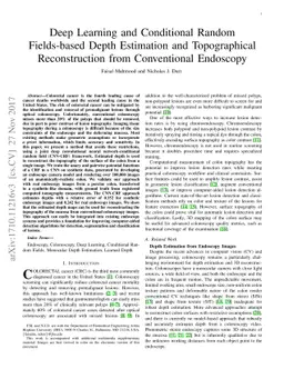 Deep Learning and Conditional Random Fields-based Depth Estimation and
  Topographical Reconstruction from Conventional Endoscopy