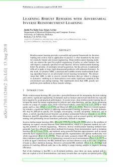 Learning Robust Rewards with Adversarial Inverse Reinforcement Learning