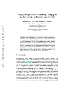 Interpretable probabilistic embeddings: bridging the gap between topic
  models and neural networks