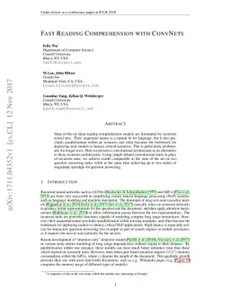 Fast Reading Comprehension with ConvNets