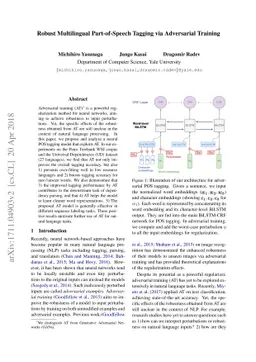 Robust Multilingual Part-of-Speech Tagging via Adversarial Training