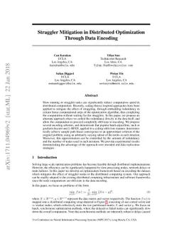 Straggler Mitigation in Distributed Optimization Through Data Encoding