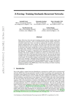 Z-Forcing: Training Stochastic Recurrent Networks