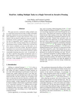 PackNet: Adding Multiple Tasks to a Single Network by Iterative Pruning