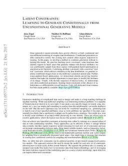 Latent Constraints: Learning to Generate Conditionally from
  Unconditional Generative Models