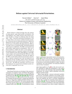 Defense against Universal Adversarial Perturbations