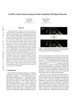 VoxelNet: End-to-End Learning for Point Cloud Based 3D Object Detection