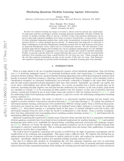 Hardening Quantum Machine Learning Against Adversaries