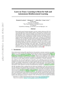 Leave no Trace: Learning to Reset for Safe and Autonomous Reinforcement
  Learning