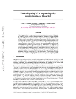 Does mitigating ML's impact disparity require treatment disparity?