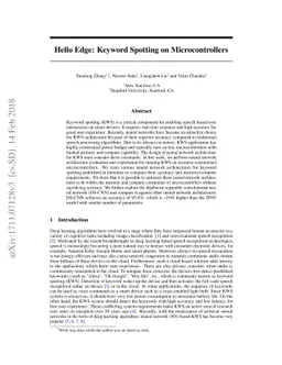Hello Edge: Keyword Spotting on Microcontrollers
