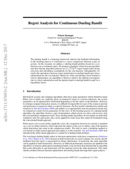 Regret Analysis for Continuous Dueling Bandit