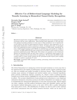 Effective Use of Bidirectional Language Modeling for Transfer Learning
  in Biomedical Named Entity Recognition