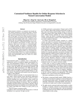 Customized Nonlinear Bandits for Online Response Selection in Neural
  Conversation Models