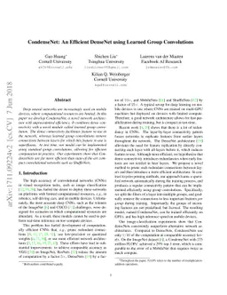 CondenseNet: An Efficient DenseNet using Learned Group Convolutions