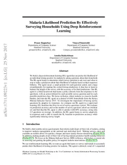 Malaria Likelihood Prediction By Effectively Surveying Households Using
  Deep Reinforcement Learning