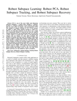 Robust Subspace Learning: Robust PCA, Robust Subspace Tracking, and
  Robust Subspace Recovery